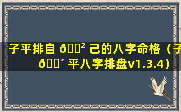 子平排自 🌲 己的八字命格（子 🌴 平八字排盘v1.3.4）